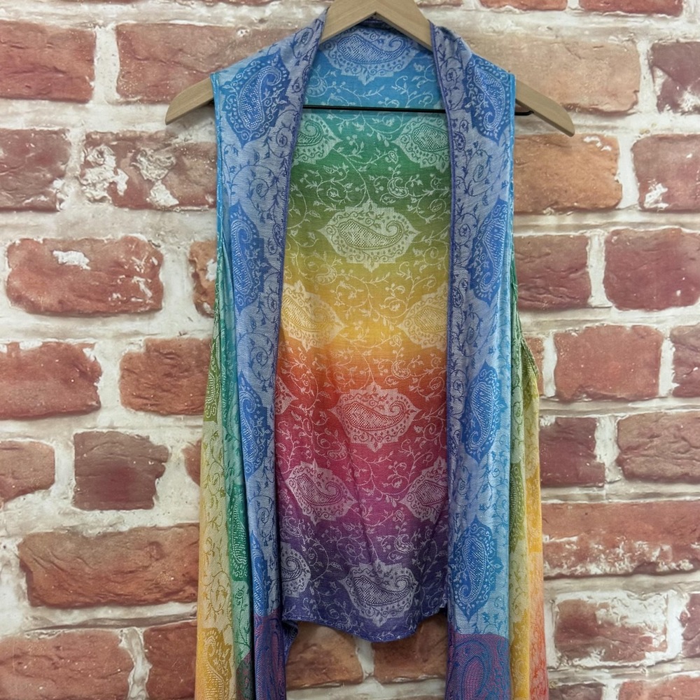 Boho Kimono Scarf Vest Women's OS Multicolor Floral Fringe Hippie Colorful